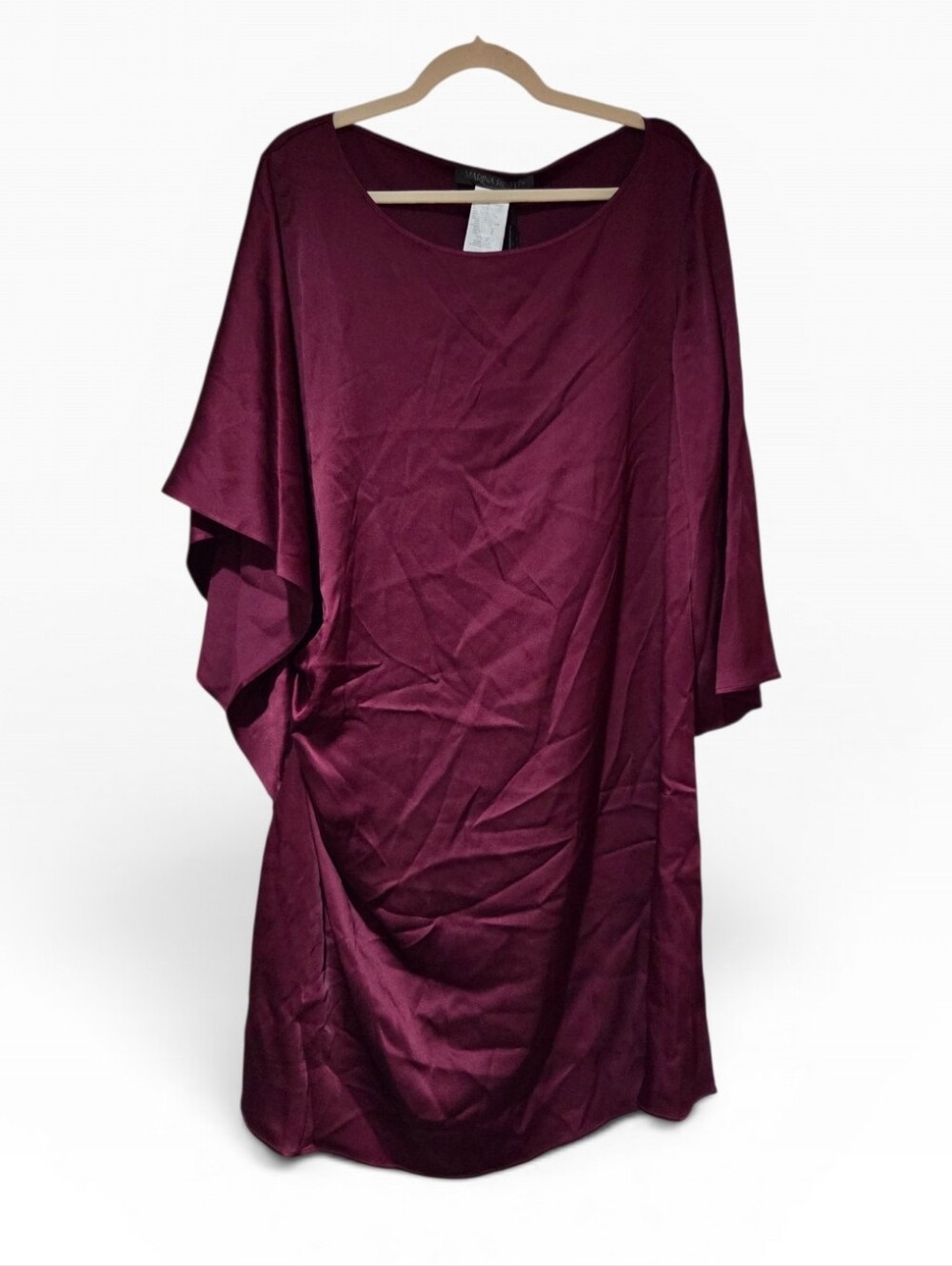 Marina Rinaldi FIABA Maroon Viscose Blend Tunic Blouse Asymmetrical Sleeves 22W